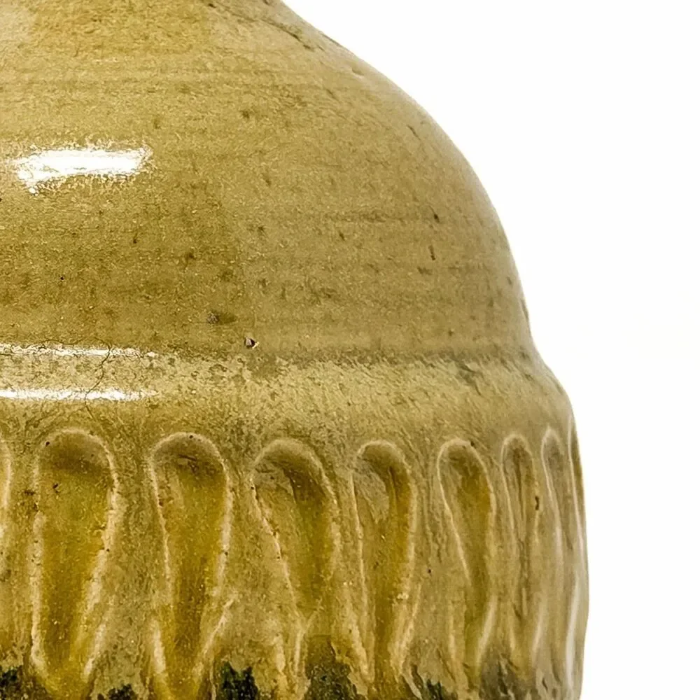 Studio Pottery Vase Oatmeal Glaze Carved Bud Vase Mid Century Modern Style